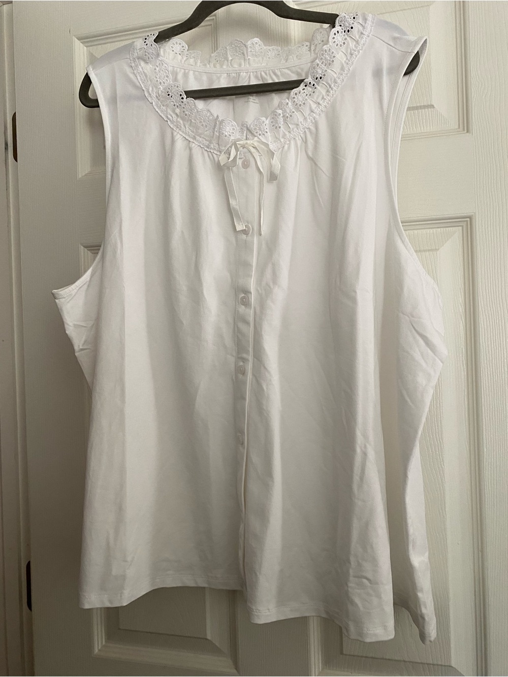NWT Lands' End White Sleeveless Button-Front Eyelet Neck Blouse- 3X